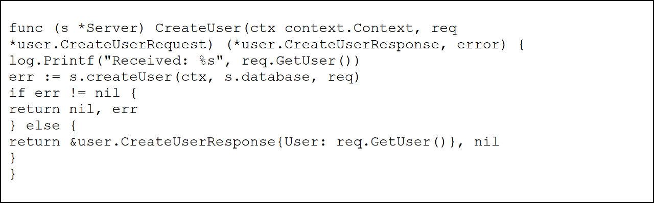 Implementing UserServiceServer interface and defining server methods step 2