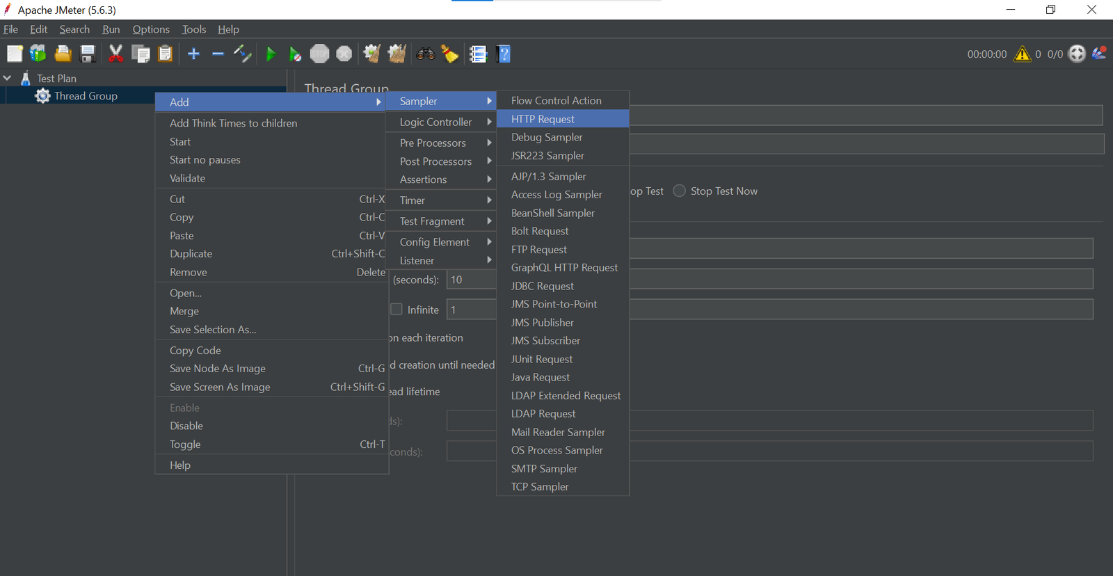 Add http request in JMeter