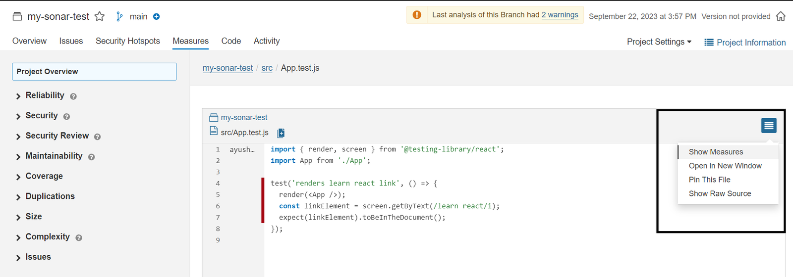 SonarQube detailed report