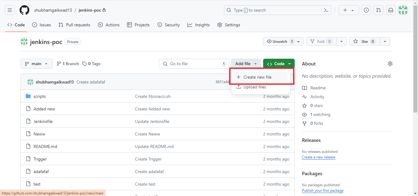 Add a file on GitHub to test the trigger