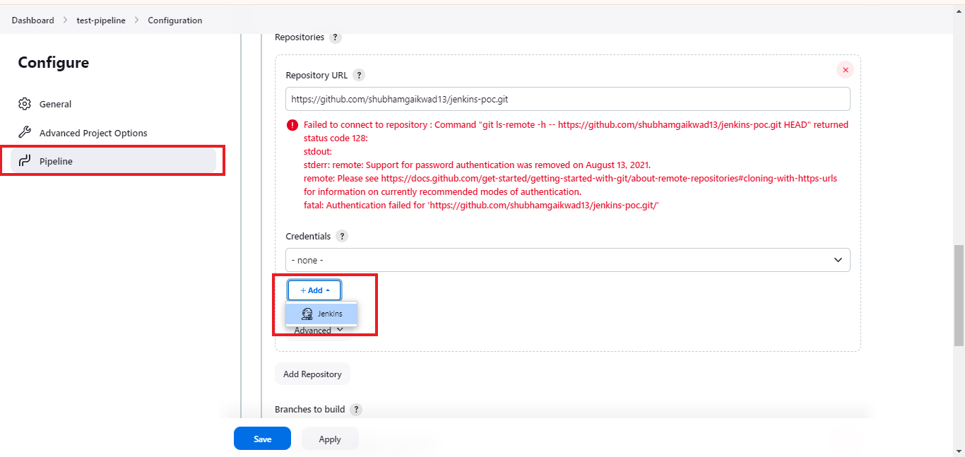 Add credentials to Jenkins