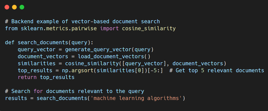 Document search and information retrieval in backend