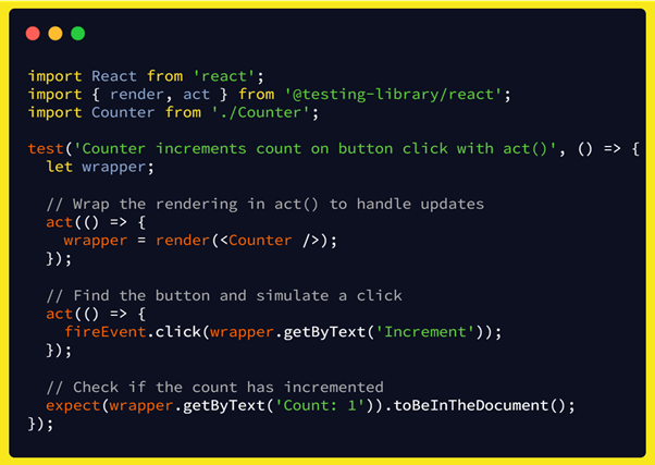 RTL Test with act()