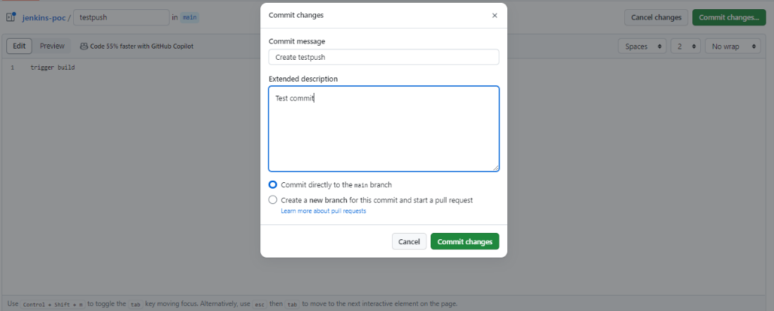 Commit to the branch specified in the Jenkins pipeline configuration