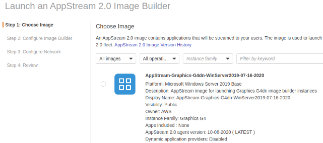 Launch AppStream 2.0 Image builder