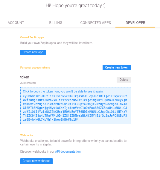 Personal access token field 