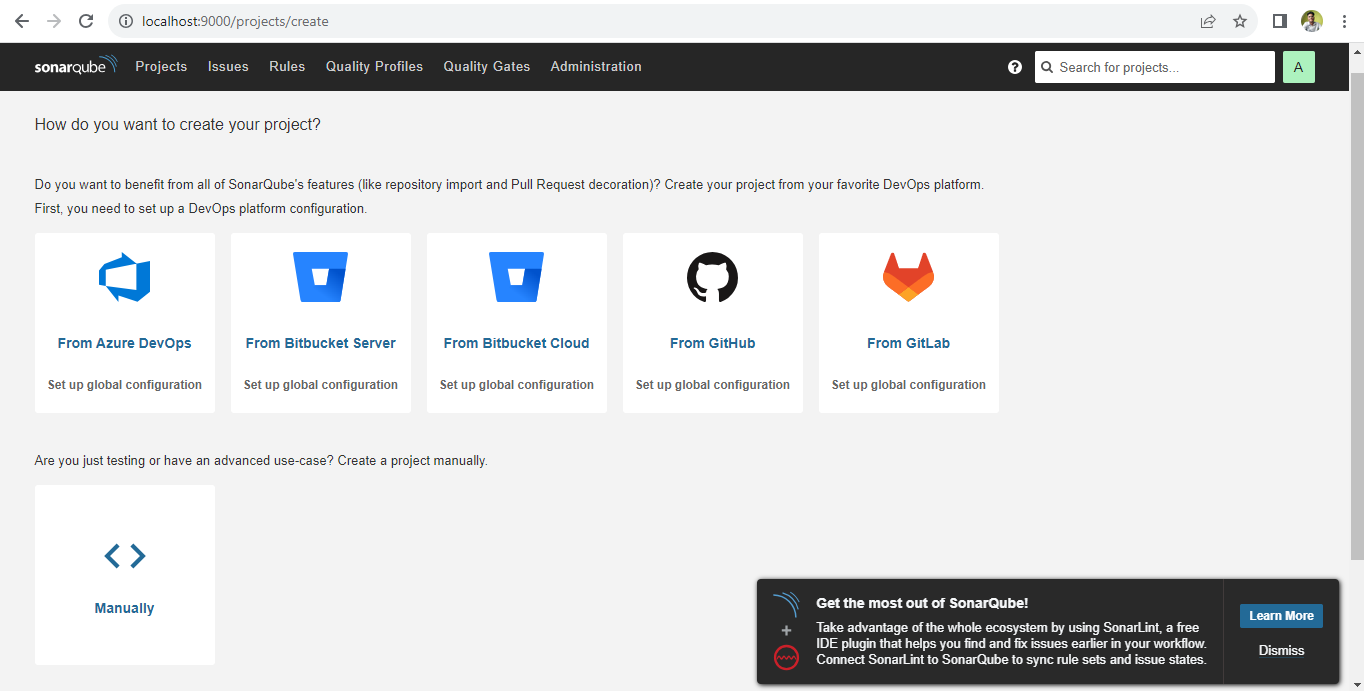 Create SonarQube project