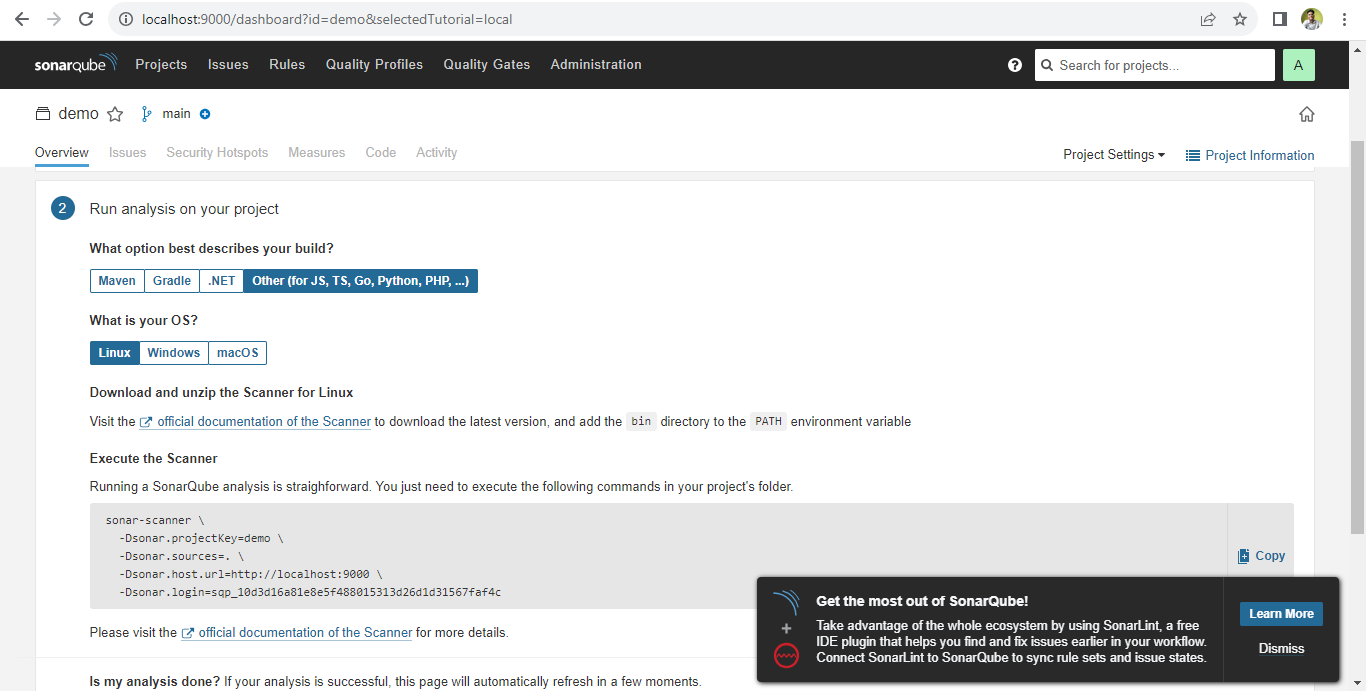 Analyze codebase with SonarQube